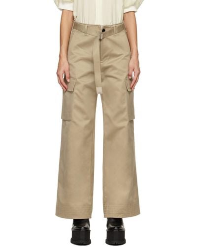Sacai Beige Belted Trousers - Natural