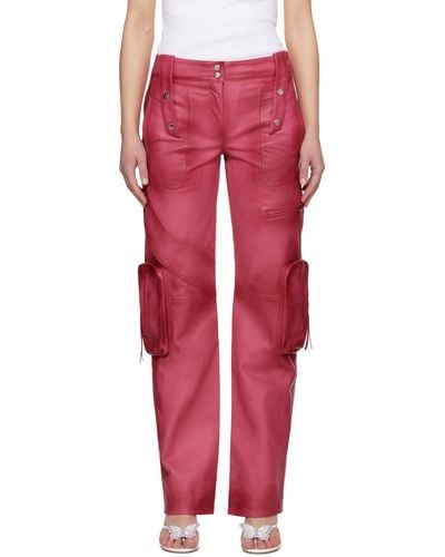 Blumarine Pink Spiral Leather Cargo Trousers - Red
