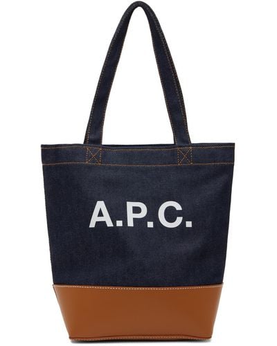 A.P.C. Tan Small Axel Tote - Blue