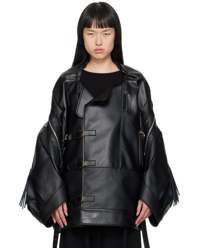 Junya Watanabe Black Fringe Faux-leather Coat