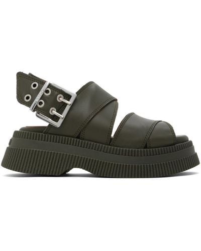 Ganni Khaki Platform Sandals - Black