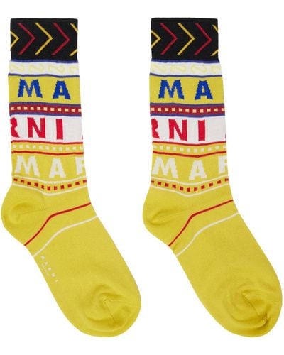 Marni Yellow Logo Socks - Green