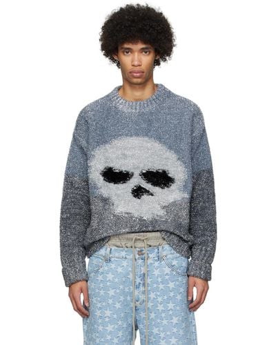 ERL Gray Skull Sweater - Blue