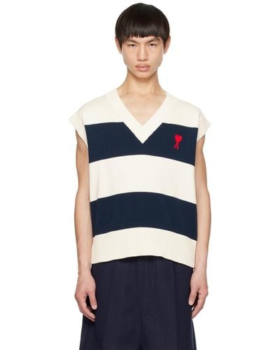 Ami Paris Ami De Coeur Sleeveless Sweater With Rugby Stripes - White