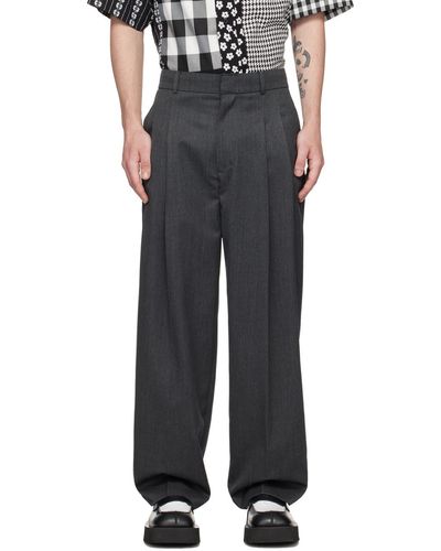 Adererror Pantalon gris à plis - Noir