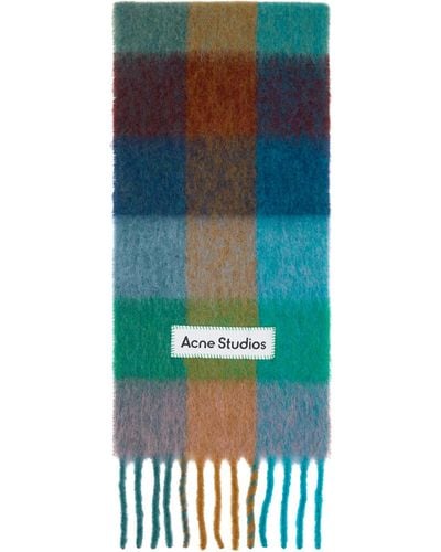 Acne Studios Appliquéd Fringed Checked Brushed-knit Scarf - Blue