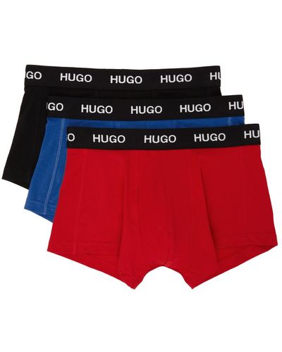 HUGO Ensemble de trois boxers trunk colores à logo à la taille - Rouge