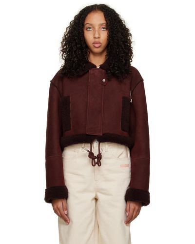 Off-White c/o Virgil Abloh Off- Burgundy Cropped Shearling Jacket - Red