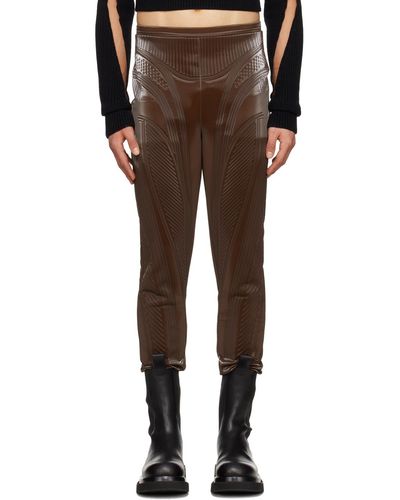 Mugler Pantalon brun à motif et logo gaufrés - Noir
