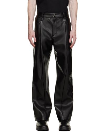 WOOYOUNGMI Pantalon noir en cuir synthétique à plis