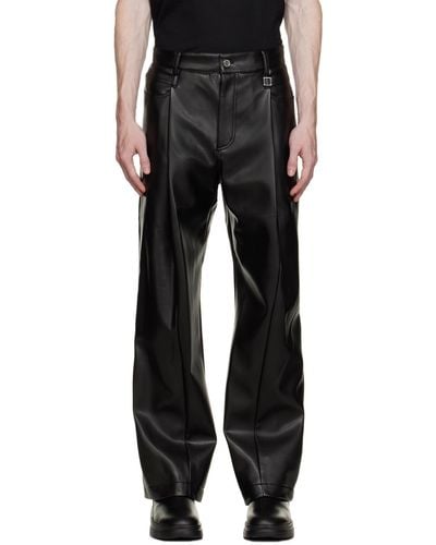 WOOYOUNGMI Black Pleated Faux-leather Trousers