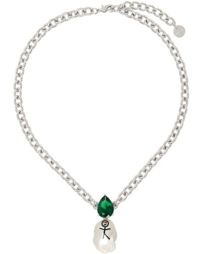 Jiwinaia Silver Earthling Drop Baroque Pearl Necklace - Green
