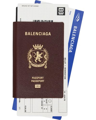 Balenciaga Long portefeuille en forme de passeport bourgogne à appliqués de style billet d'avion - Marron