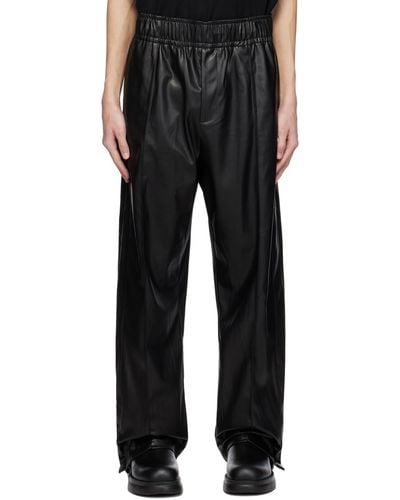 WOOYOUNGMI Black Drawstring Faux-leather Pants