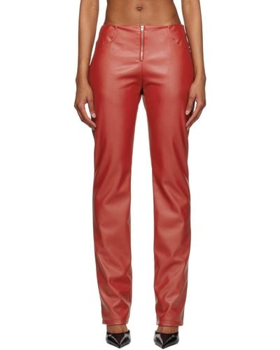 Mowalola Exposed Zip Faux-leather Trousers - Red