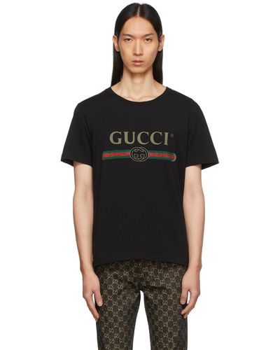 Gucci Distressed Fake Logo T Shirt - Black