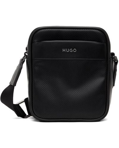 HUGO Logo-Lettering Mini Reporter Bag - Black