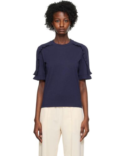 See By Chloé Navy Ruffled T-shirt - Blue