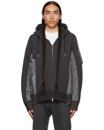 Sacai Gray Sponge Hoodie - Black