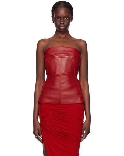 Rick Owens Red Bustier Leather Tank Top