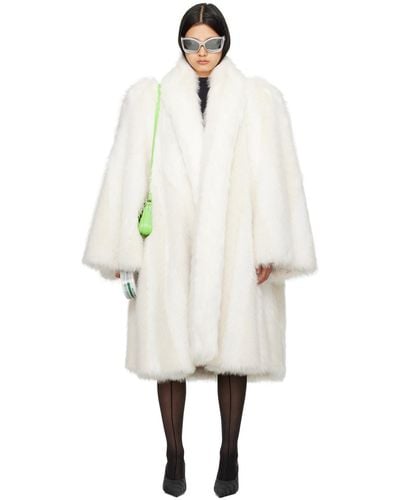 Balenciaga White A-line Faux-fur Coat - Multicolour