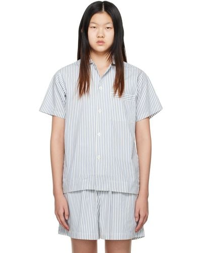 Tekla ブルー&ホワイト オーバーサイズ パジャマシャツ - ブラック