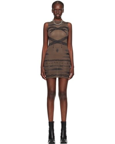 Jean Paul Gaultier X Knwls Graphic-print Stretch-woven Mini Dress X - Brown