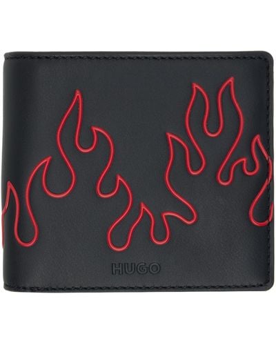 HUGO フェイクレザー Flame Artwork 財布 - ブルー