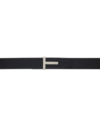 Tom Ford Black Soft Grain Leather Ridge T Reversible Belt
