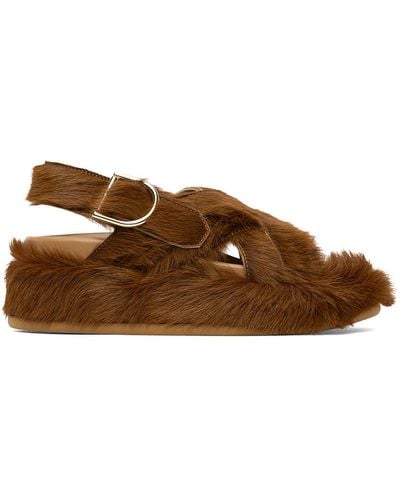 Dries Van Noten Ssense Exclusive Brown Faux-fur Sandals - Black