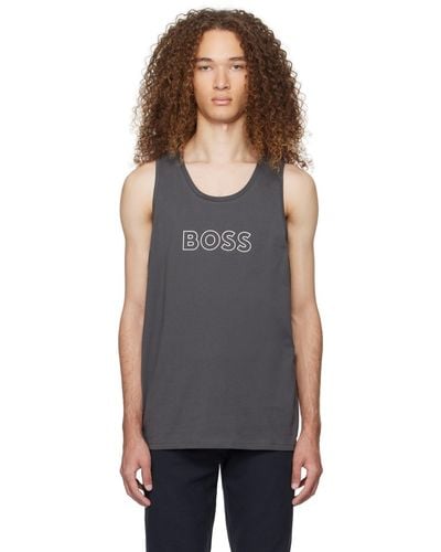 BOSS Grey Printed Tank Top - Black