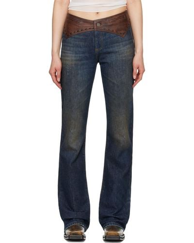 Guess USA Contrast Leather Jeans - Blue