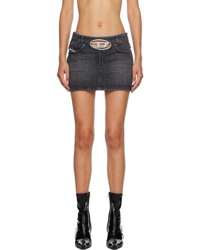 DIESEL Denim Mini Skirt With Logo Buckle - Black