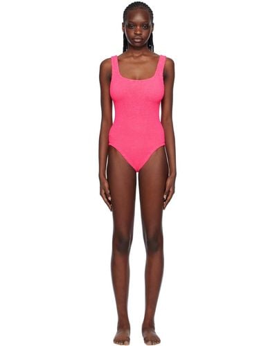 Hunza G Pink Square Neck Swimsuit - Red