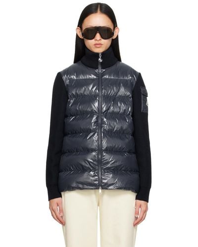 Moncler Knit And Nylon Padded Cardigan - Blue
