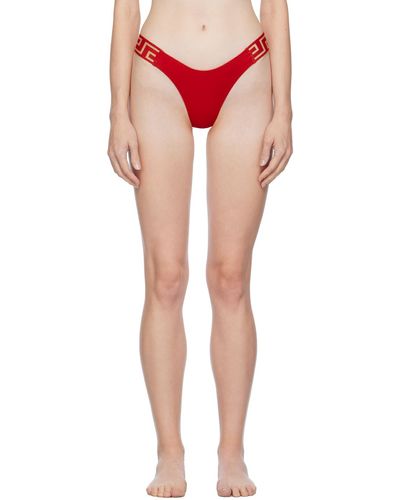 Versace Culotte de bikini rouge à motif à clé grecque