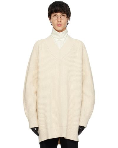 Jil Sander Off-white V-neck Sweater - Natural