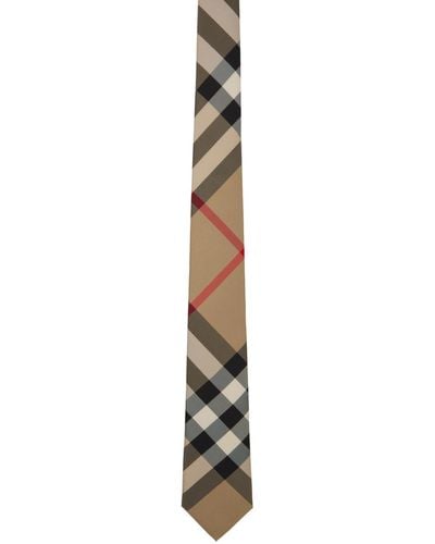 Burberry Beige Checked Tie - Black