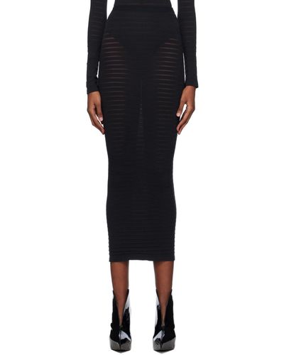 Alaïa Black Striped Midi Skirt