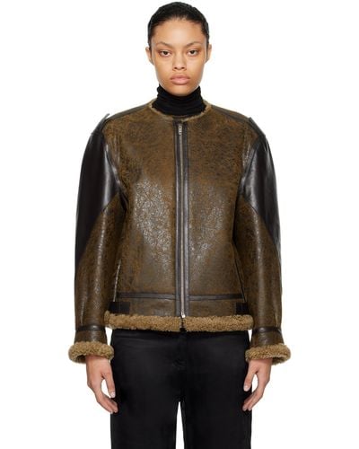 Givenchy Brown Cracked Leather Jacket - Black