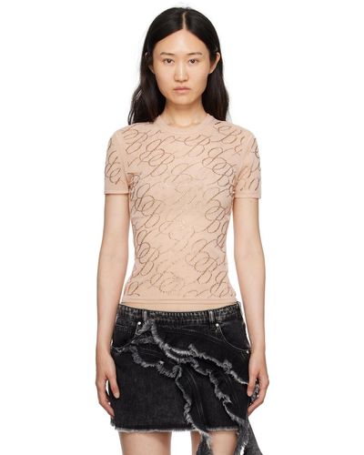 Blumarine Beige Crystal-cut T-shirt - Black