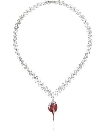 OTTOLINGER Silver & Red Crystal Dip Necklace