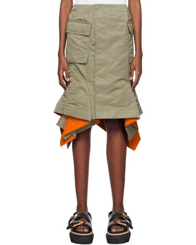 Sacai Khaki Asymmetric Midi Skirt - Multicolor