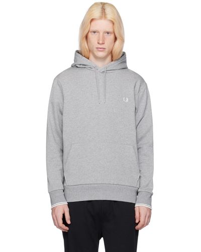 Fred Perry F perry pull à capuche gris à garnitures rayées