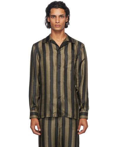 Fendi Silk Striped Logo Pyjama Shirt - Multicolour
