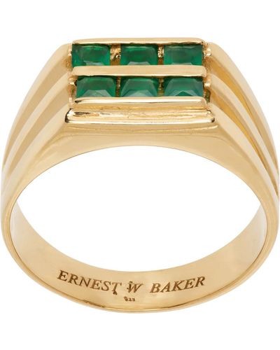 Ernest W. Baker Bague doré et vert à ornements en verre taillé - Métallisé
