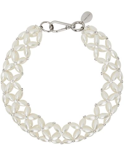 Simone Rocha Collier blanc à perles et à ornements en verre taillé - Métallisé