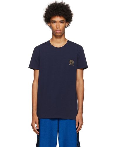 Versace Man's Blue Cotton T-shirt With Logo Print