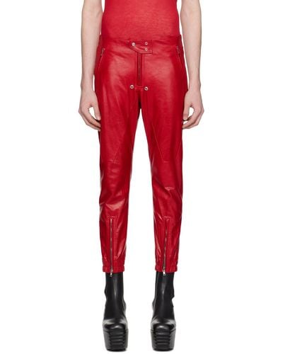 Rick Owens Pantalon luxor rouge en cuir