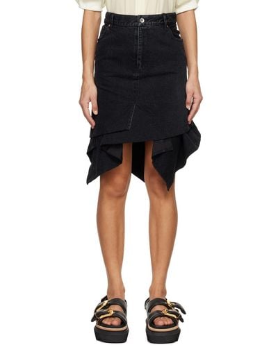 Sacai Black Asymmetric Denim Midi Skirt